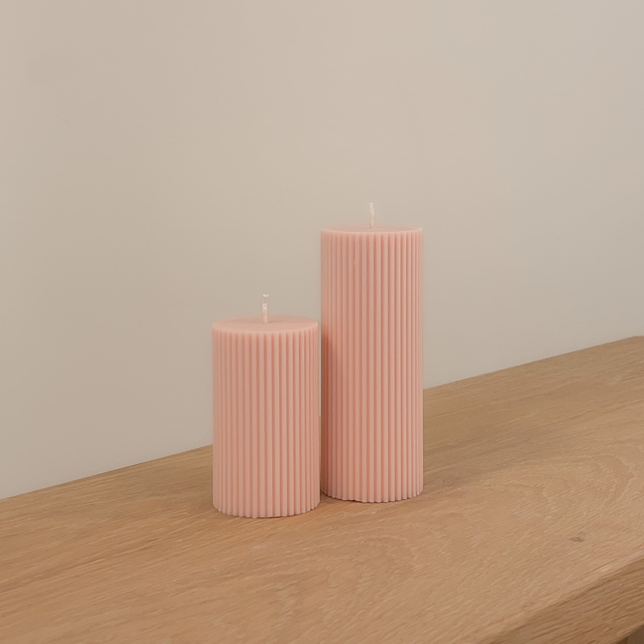 Ribbed Pillar Candle (pair) - Taupecandleco